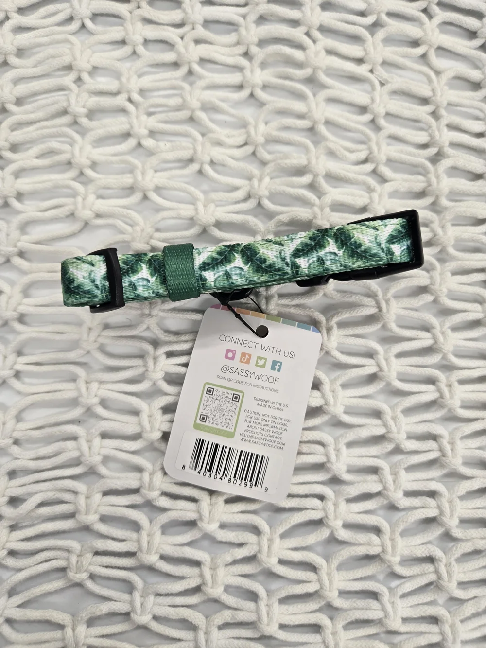 Sassy Woof Green Tropical Leaf Pattern Dog Collar - SMALL
